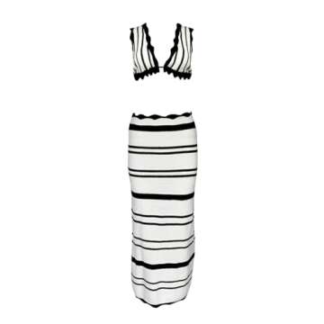 CHQCDarlys Women's 2 Piece Maxi Skirt Sets Casual Summer Knit Cropped Tank Top and Long Skirt Set Club Beach Outfits (Stripe Black, S)
