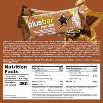 Greens+ Plusbar Protein Bars, Dark Chocolate, 15g Whey Protein Isolate, Gluten Free Healthy Snacks w...