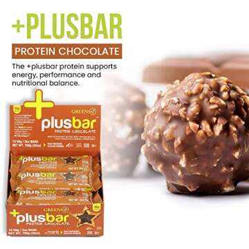 Greens+ Plusbar Protein Bars, Dark Chocolate, 15g Whey Protein Isolate, Gluten Free Healthy Snacks with Organic Super Greens, Superfoods, Vegan, Dairy Free & Non GMO Meal Replacement Bars, 12 Bars