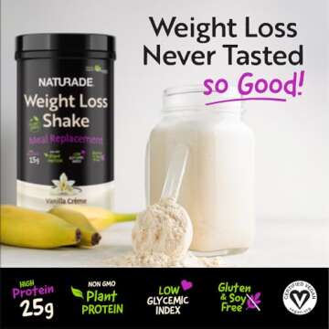 Naturade Plant-Based Weight Loss Shake - 25g Protein | Vegan Vanilla Crème 18 Servings