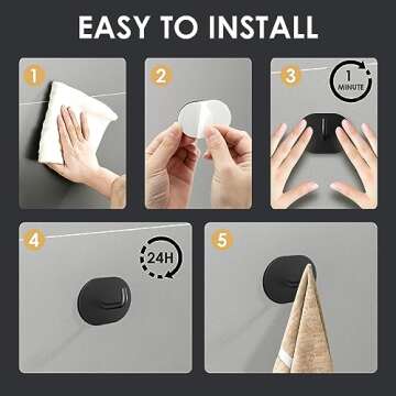 ZAVNZELF Adhesive Hooks-4 Pack, Towel Hooks, 304 Stainless Steel, Oval Wall Hooks for Shower, Robe, Coat, Hat, Key, Clothes,…