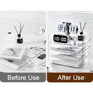 Gagee 4 Pack Paper Organizer for Desk,Stackable Paper Tray Book Holder for Classroom,Office and More,Letter Tray Desk Organizer,Clear