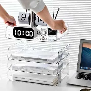 Gagee 4 Pack Paper Organizer for Desk,Stackable Paper Tray Book Holder for Classroom,Office and More,Letter Tray Desk Organizer,Clear