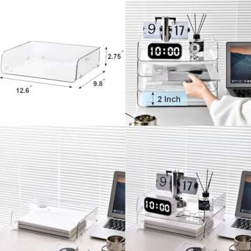 Gagee 4 Pack Paper Organizer for Desk,Stackable Paper Tray Book Holder for Classroom,Office and More,Letter Tray Desk Organizer,Clear