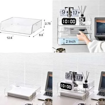 Gagee 4 Pack Paper Organizer for Desk,Stackable Paper Tray Book Holder for Classroom,Office and More,Letter Tray Desk Organizer,Clear