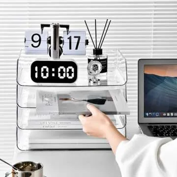 Gagee 4 Pack Paper Organizer for Desk,Stackable Paper Tray Book Holder for Classroom,Office and More,Letter Tray Desk Organizer,Clear