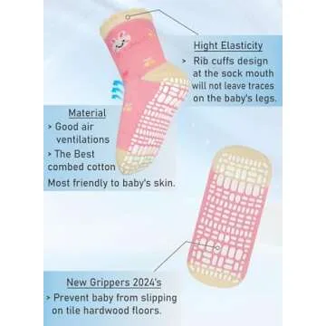 RATIVE Non Skid Anti Slip Cotton Dress Crew Socks With Grips For Baby Infant Toddler Kids Girls (6-12 Months, 12-pairs/RG-820726)