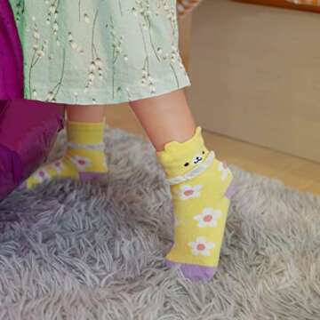 RATIVE Non Skid Anti Slip Cotton Dress Crew Socks With Grips For Baby Infant Toddler Kids Girls (6-12 Months, 12-pairs/RG-820726)