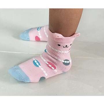 RATIVE Non Skid Anti Slip Cotton Dress Crew Socks With Grips For Baby Infant Toddler Kids Girls (6-12 Months, 12-pairs/RG-820726)