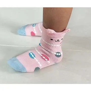 RATIVE Non Skid Anti Slip Cotton Dress Crew Socks With Grips For Baby Infant Toddler Kids Girls (6-12 Months, 12-pairs/RG-820726)