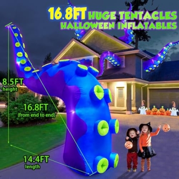 16FT Giant Halloween Inflatables Octopus Tentacles with LED Lights to Spookify Your Yard