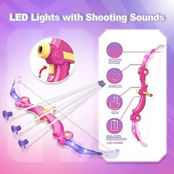 Bow and Arrow Toys for 5 6 7 8 9 10 Years Olds Girls, Archery Set Includes 2 Super Bow with LED Lights, 20 Suction Cups Arrows,Archery Set with Standing Target,3 Target Cans,Gift for Kids
