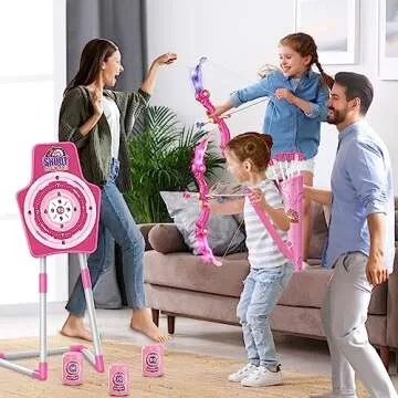 Bow and Arrow Toys for 5 6 7 8 9 10 Years Olds Girls, Archery Set Includes 2 Super Bow with LED Lights, 20 Suction Cups Arrows,Archery Set with Standing Target,3 Target Cans,Gift for Kids