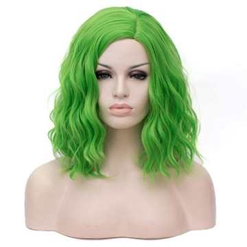 Cying Lin Short Bob Wavy Curly Wig Green Wig For Women Cosplay Halloween Wigs Heat Resistant Bob Par...