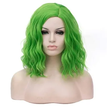 Cying Lin Short Bob Wavy Curly Green Wig for Ultimate Cosplay and Halloween Fun