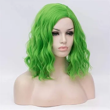 Cying Lin Short Bob Green Wig Ideal for Halloween and Cosplay
