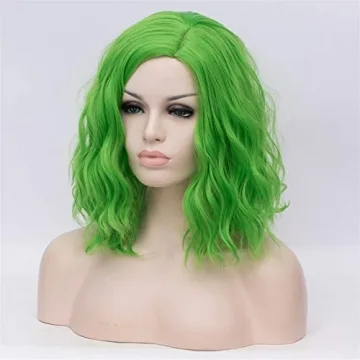 Cying Lin Short Bob Green Wig Ideal for Halloween and Cosplay