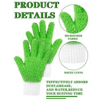 Bencailor 3 Pairs Microfiber Dusting Gloves House Kitchen Cleaning Reusable Dusting Mitt for Windows Blinds Shutters Mirrors(Grass Green, Water Blue, Pink)