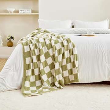 CozeCube Ultra Soft Sage Green & White Checkered Throw Blanket 60"x80" for Cozy Comfort and Chic Hom...