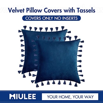 MIULEE Velvet Decorative Pillow Covers with Tassels