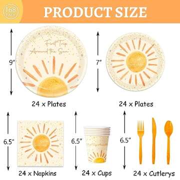 168Pcs Boho First Trip Around The Sun Birthday Decorations- Boho Party Set with Bohemian Hippie Suns...