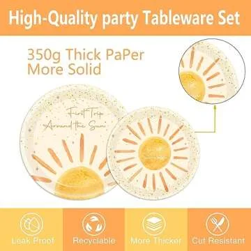 168Pcs Boho First Trip Around The Sun Birthday Decorations- Boho Party Set with Bohemian Hippie Sunshine Theme Party Tableware Decorations Including Plates,Cups,Napkins,Baby Shower Party for 24 Guests