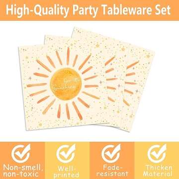 168Pcs Boho First Trip Around The Sun Birthday Decorations- Boho Party Set with Bohemian Hippie Sunshine Theme Party Tableware Decorations Including Plates,Cups,Napkins,Baby Shower Party for 24 Guests