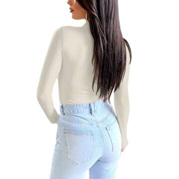 PINKMSTYLE Womens Mock Turtleneck Long Sleeve Tops Double Lined Tight Shirts Base Layer Fall Outfits Cream Medium