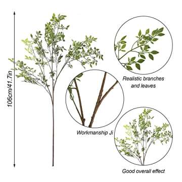 Mokylor 3Pcs Artificial Plant Leaves Bunches, 43.3 Inch Nandina Domestica Faux Greenery Branches Ste...