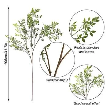 Mokylor 3Pcs Artificial Plant Leaves Bunches, 43.3 Inch Nandina Domestica Faux Greenery Branches Ste...