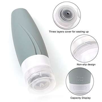 SYNORTTH Silicone Travel Bottles - Refillable Toiletry Containers, 4-Pcs Set with TSA Approved EVA Bag, Leak Proof Squeezable and Portable Travel Bottles Set for Traveling, 3oz/ 90ml