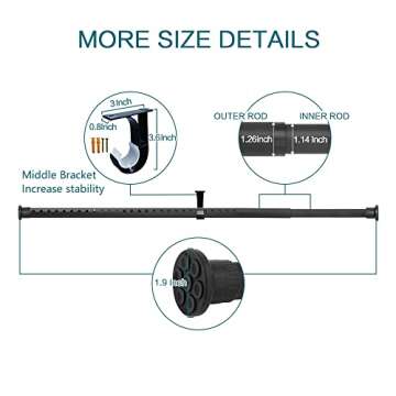 Room Divider Tension Curtain Rod,Tension Shower Window Curtain Rod,No Drilling,Very Secure-122-150 Inch,Black