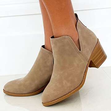 TRENDSUP Ankle Boots for Women Chelsea Square Toe Chunky Low Heel Booties Comfortable Slip on Short Boots