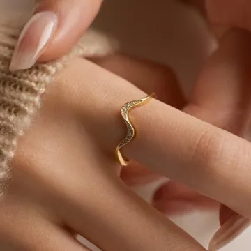 Sterling Silver Ocean Wave Ring with Cubic Zirconia for Women