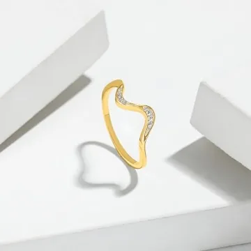 Sterling Silver Ocean Wave Ring with Cubic Zirconia for Women