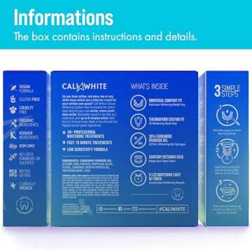 Cali White Teeth Whitening Strip Kit with LED Light and Batteries - Organic Peroxide Teeth Whitening Gel - Set of White Strips - 2x5ml Syringes, Thermoform Whitening Kit Trays and Case