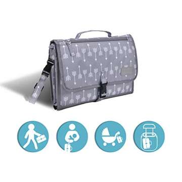 Portable Baby Diaper Changing Pad - YEAHOME Waterproof Travel Changing Table Pad for Newborn, Extended Cushioned Changing Mat with Head Pillow and Baby Stuff Pockets, Baby Shower Gifts