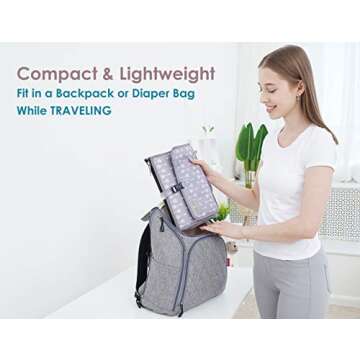 Portable Baby Diaper Changing Pad - YEAHOME Waterproof Travel Changing Table Pad for Newborn, Extended Cushioned Changing Mat with Head Pillow and Baby Stuff Pockets, Baby Shower Gifts