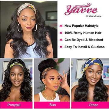 YAVVE U Part Human Hair Wig Brazilian U Part Wig for Black Women Human Hair 100% Virgin U Part Wig Human Hair 150% Density (20inch, headband wig)