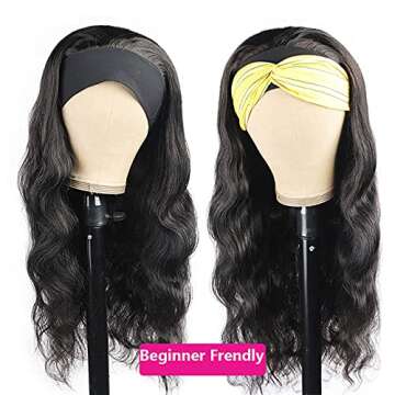 YAVVE U Part Human Hair Wig Brazilian U Part Wig for Black Women Human Hair 100% Virgin U Part Wig Human Hair 150% Density (20inch, headband wig)