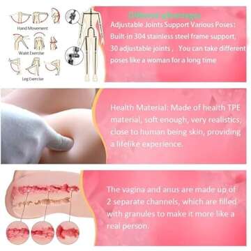 5.3FT Full Body Sex Doll Life Size Silicone Sex Doll Full Body Sex for Male Torso Adult Sex Doll for Women Realistic Life Size Sex Dolls Built-in Skeleton Tan Skin