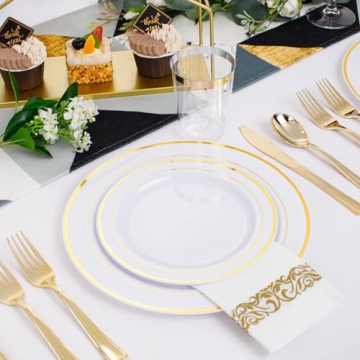 Gold Disposable Plastic Plates Set for Elegant Events