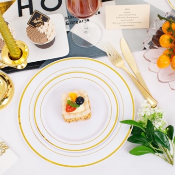 Gold Disposable Plastic Plates Set for Elegant Events