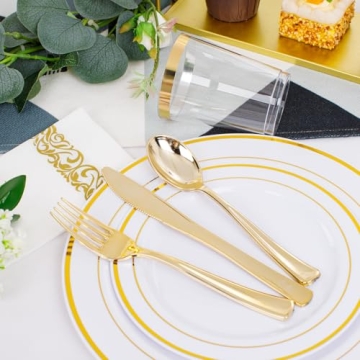 Gold Disposable Plastic Plates Set for Elegant Events