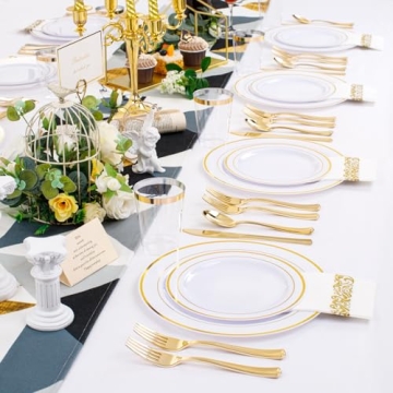 Gold Disposable Plastic Plates Set for Elegant Events