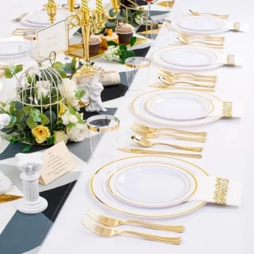 Gold Disposable Plastic Plates Set for Elegant Events