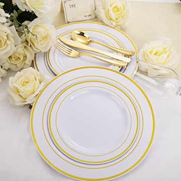 Gold Disposable Plastic Plates Set for Elegant Events