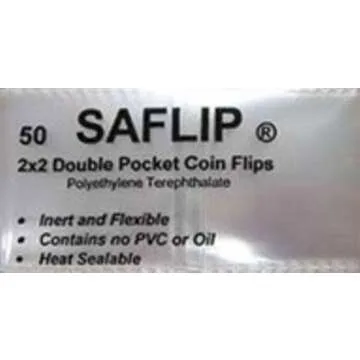 SAFLIP Double Pocket Safety Coin Flips (2" x 2", 50 Flips)