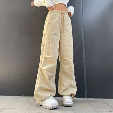 Womens Baggy Cargo Pants Casual Low Waist Adjustable Drawstring Joggers Sweatpants Trousers Punk Str...