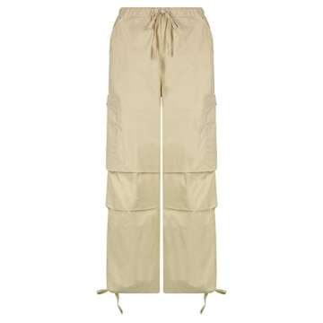 Womens Baggy Cargo Pants Casual Low Waist Adjustable Drawstring Joggers Sweatpants Trousers Punk Streetwear Apricot